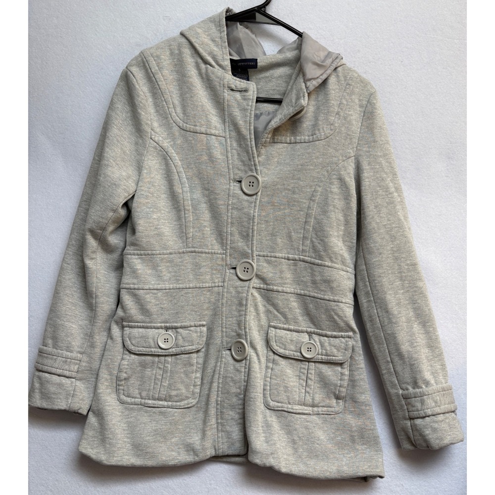 Zenana Outfitters Heather Gray Hooded Button Front Pea Coat Jacket Size S - Picture 2 of 9